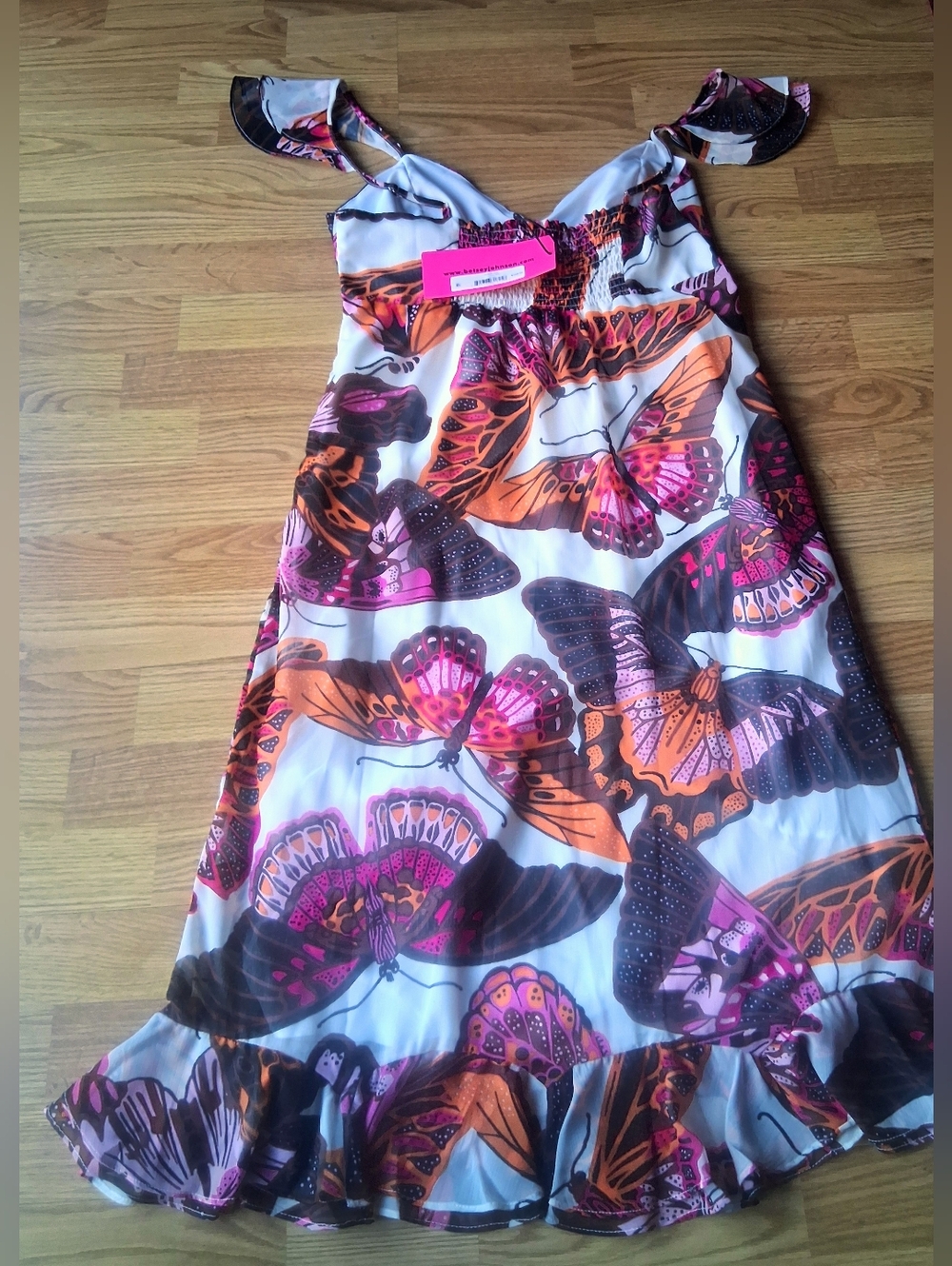 Butterfly-Print Pink & Orange Summer Dress